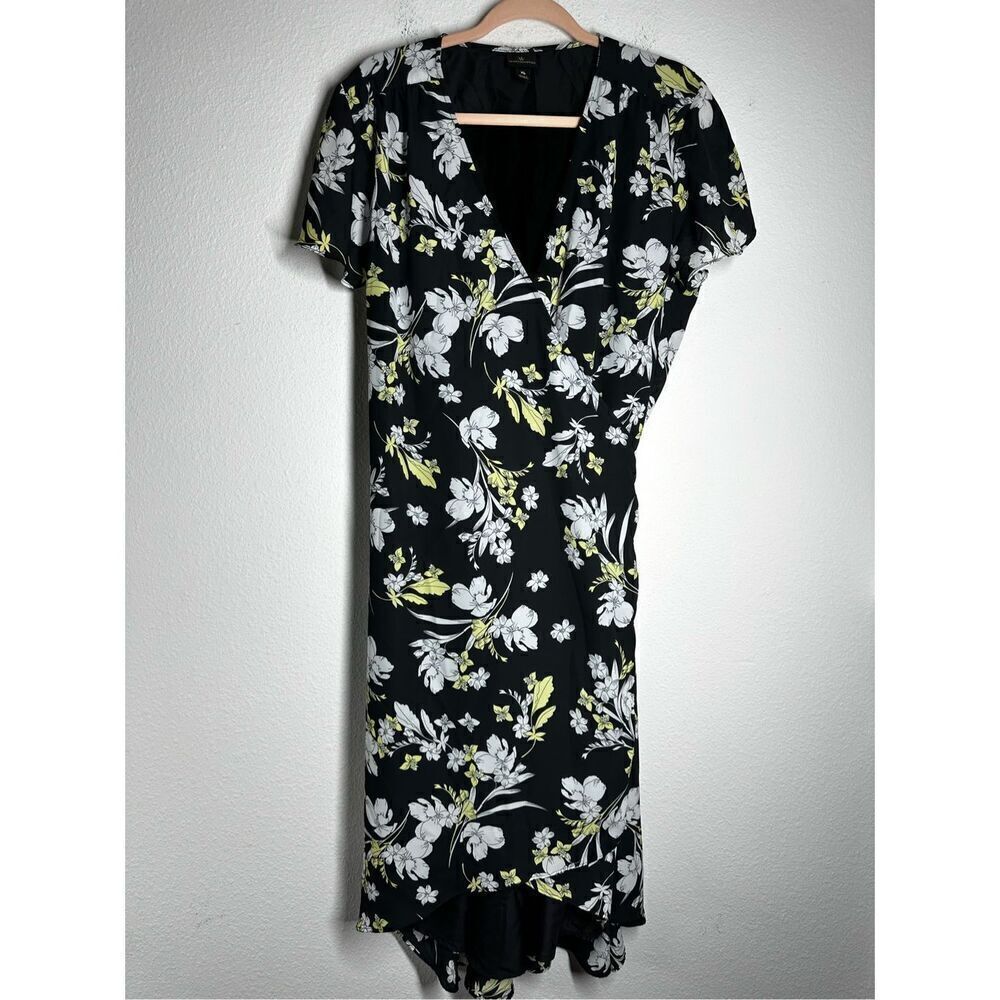 WORTHINGTON BOHEMIAN WRAP DRESS BLACK WHITE  FLUTTER SLEEVES TIE BELT SIZE XL
